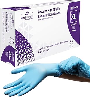 MediHands Nitrile Gloves X Large, Blue Heavy Duty Disposable Glove and Surgical Gloves, Powder Free and Latex Free, Medical, Food, Multi Use, Pack of 100