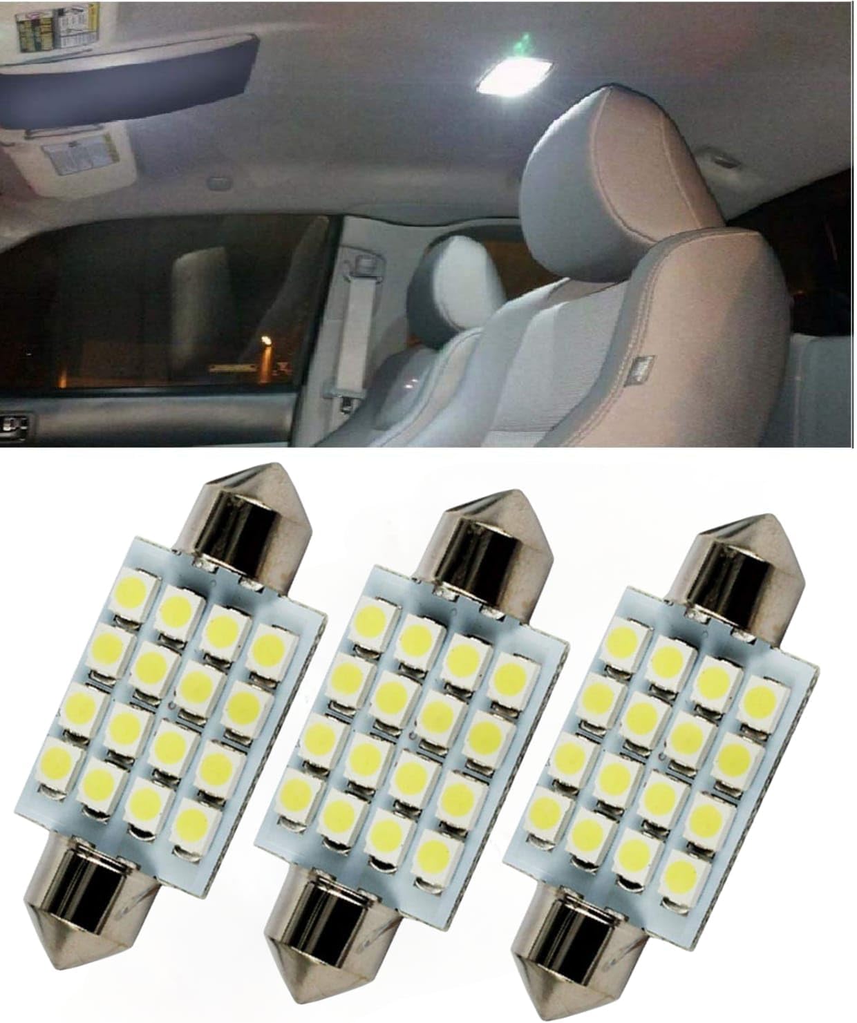SARTE 16 SMD LED Roof Light White Dome Light For All Car (3 PCS)