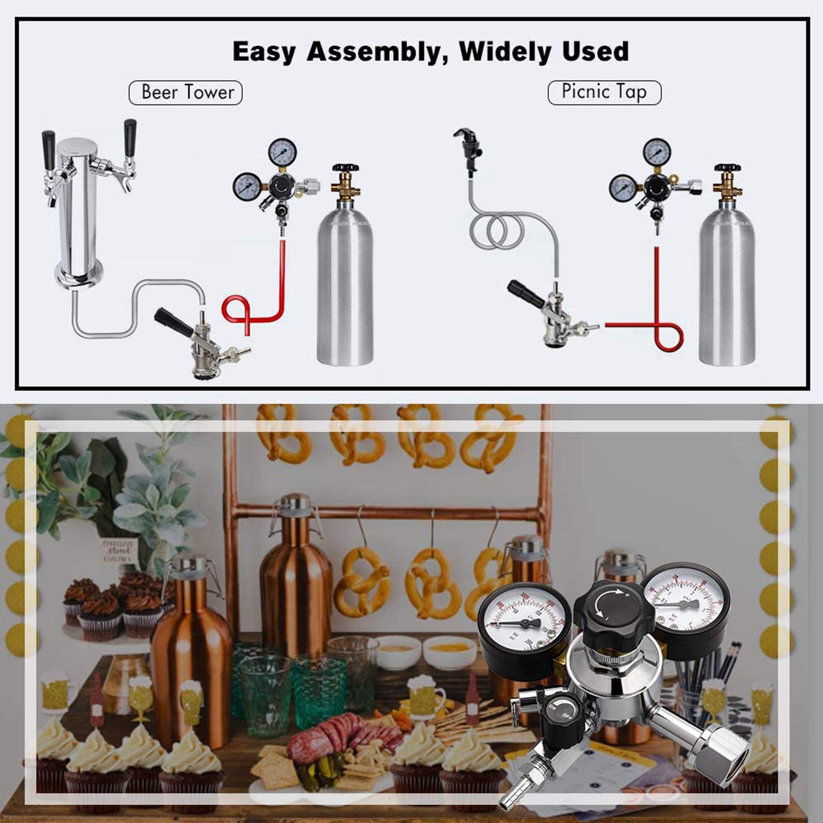 FERRODAY Dual Gauge CO2 Draft Beer Regulator Dual Stage Pressure