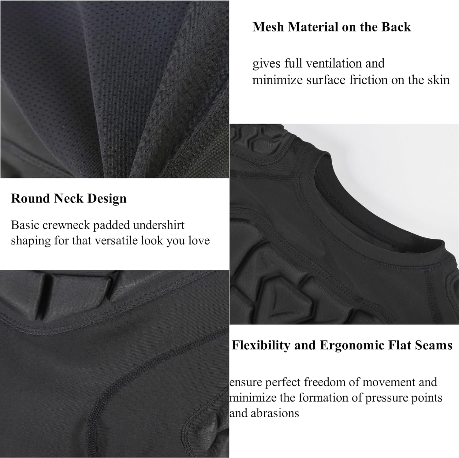 Topeter Youth Padded Football Shirt with Rib, Chest, Shoulder Pads for Baseball, Softball, Rugby, Lacrosse