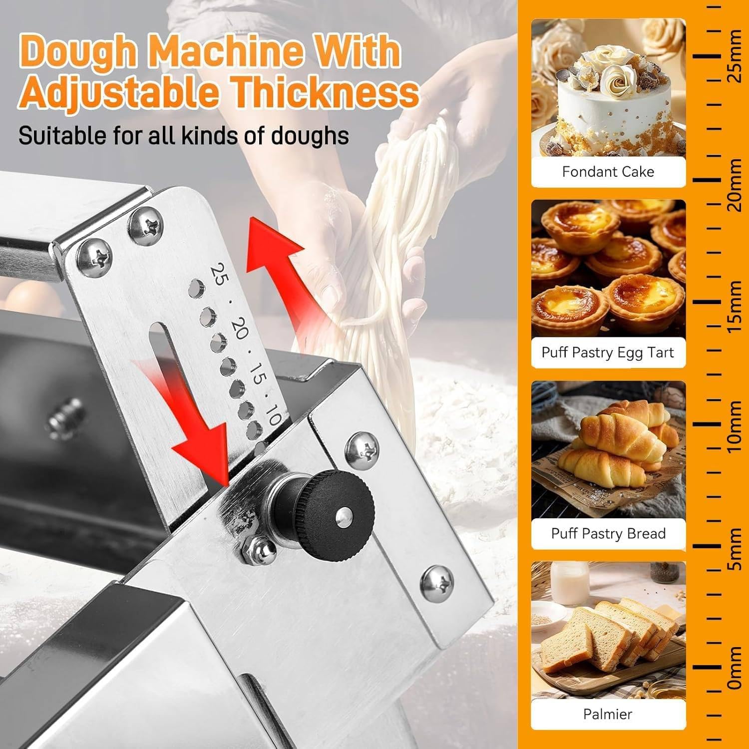 Sfogliatrice manuale, pieghevole, in acciaio inox, di grado commerciale, per cottura, pizza, pasticceria, uso professionale, resistente, facile da usare