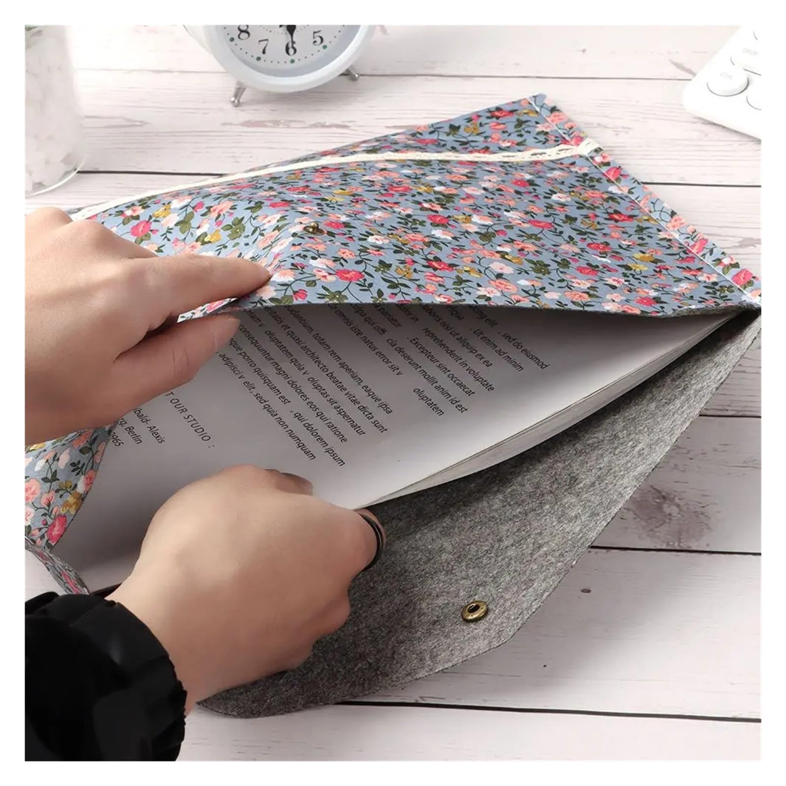 10pcs Elegant Little Floral Flowers Felt Cotton Fabric A4 File Folder Large Capacity Document Bag Filing Briefcase Organizer Per Scrivania