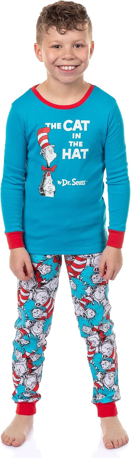 Dr. Seuss Cat In The Hat Book Cover Matching Family 2-Piece Tight Fit Pajama Set image 2