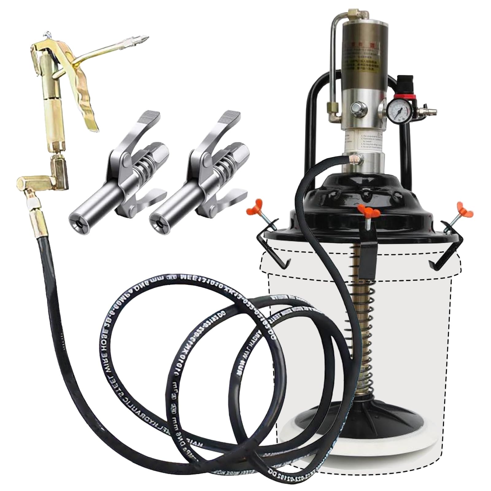 60:1 Portable Air-Operated Grease Pump for 5 Gallon Bucket, Grease Gun Coupler 2 PCS and 13 ft High Pressure Hose, 0.85L/Min, 34-48Mpa, Universal Fit, Vehicle Compatible (No Bucket)