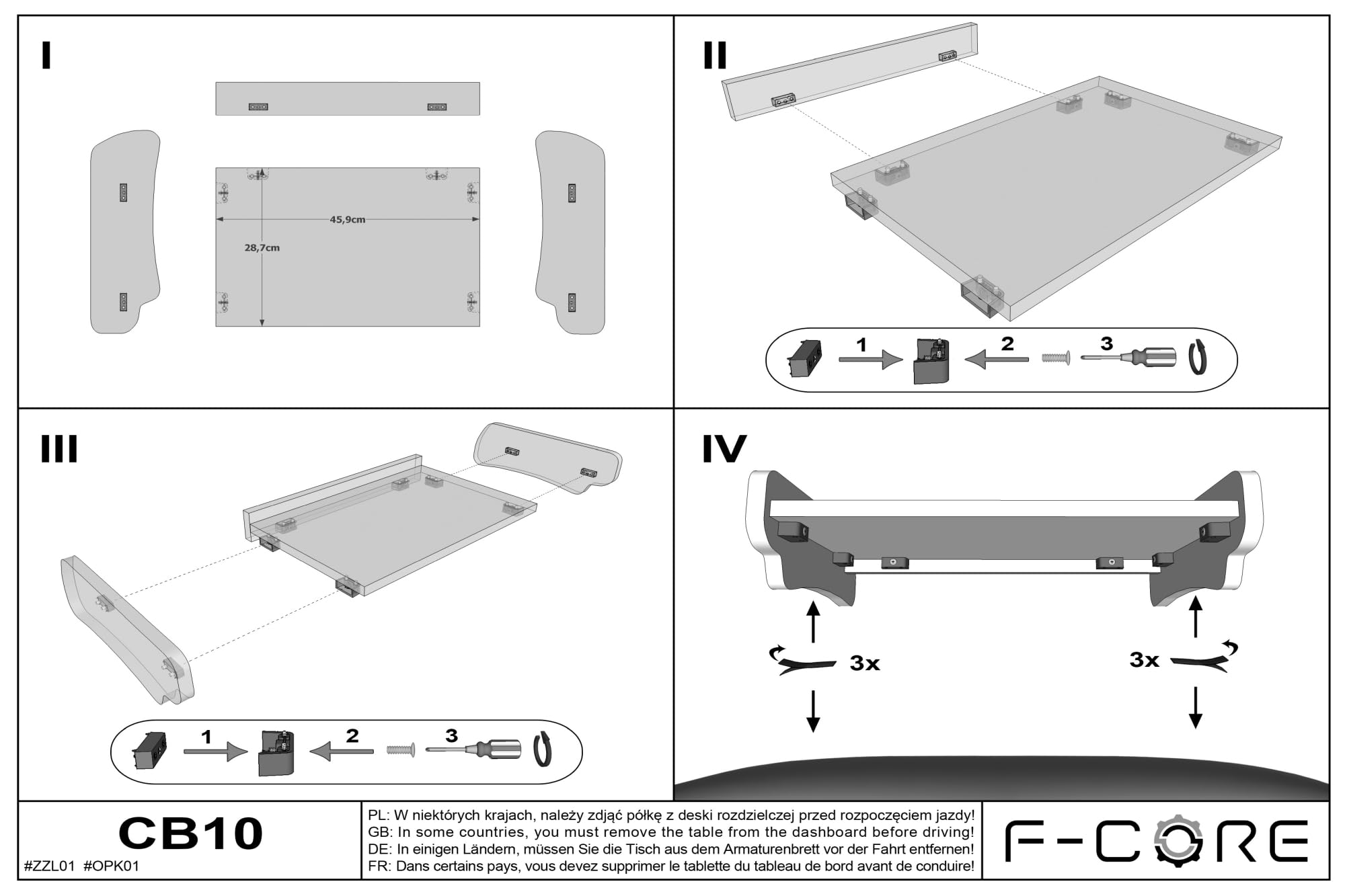 F-CORE Tavolini per cruscotto Van Compatibile per Mercedes Sprinter I 01.00-12.06 Centrale Grigio