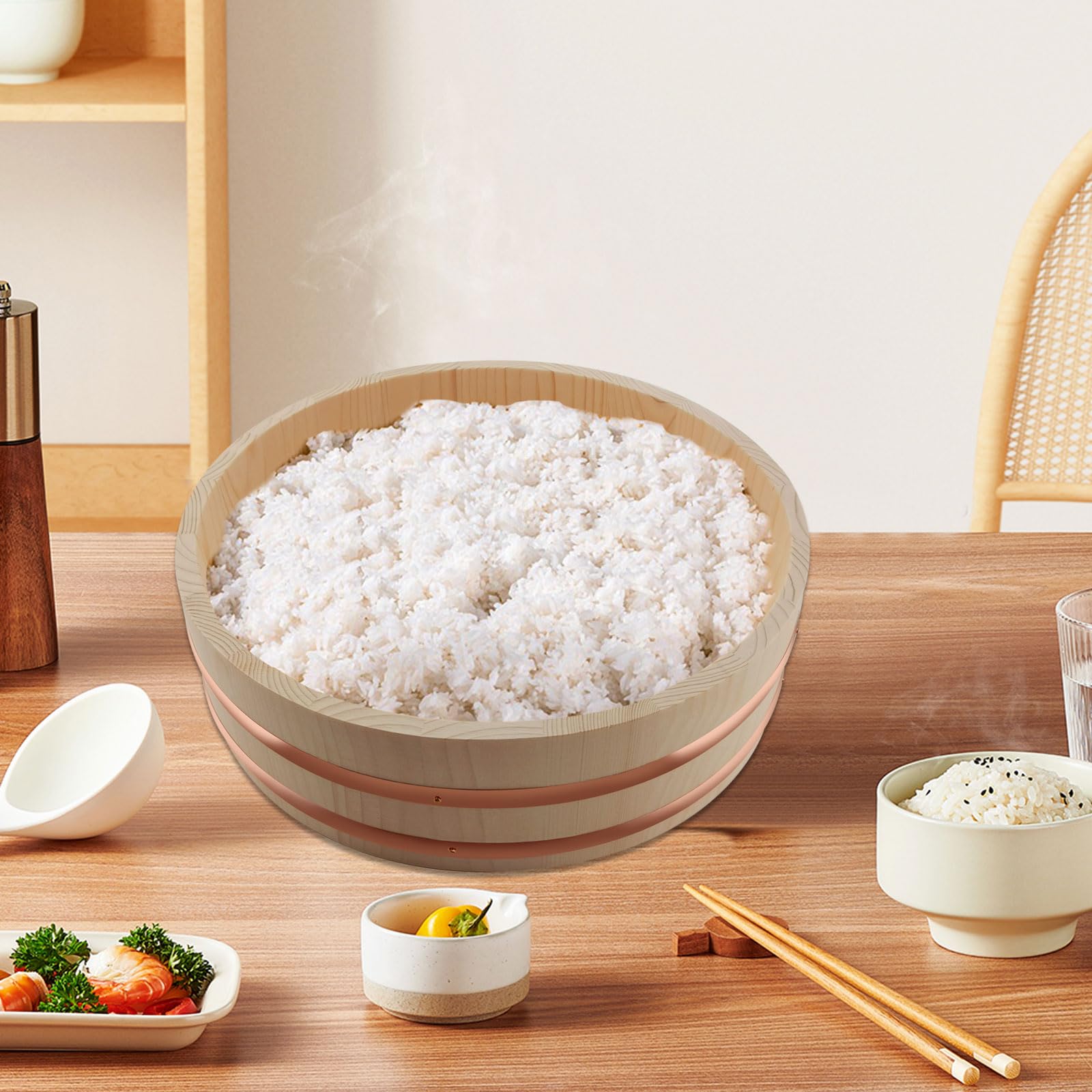 Recipiente de mezcla de arroz para sushi, hangiri de madera para preparación de arroz, cuenco de sushi japonés para restaurantes y cocinas domésticas