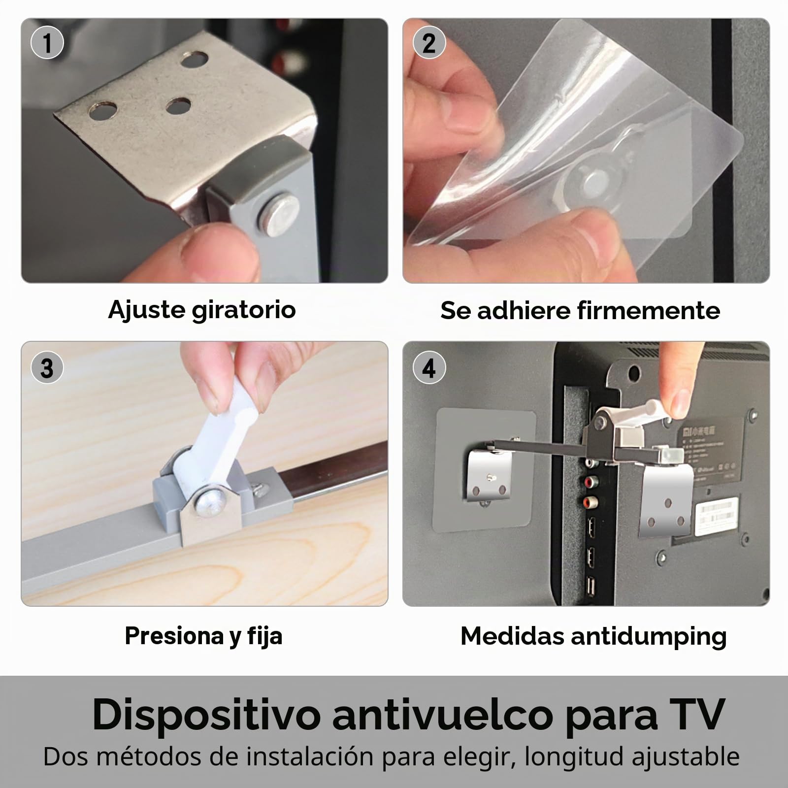 Anclaje antivuelco correas para TV y muebles, seguridad para niños y mascotas (8,6-14,1 pulgadas)