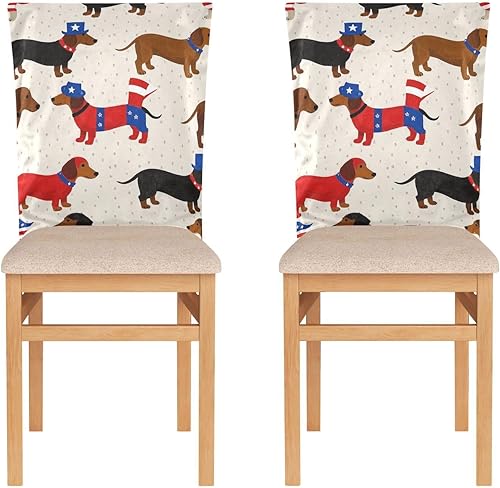 Miniatura 2 de 4th of July Independence Day Brown Dachshund Decorative Chair Back Covers for Retro Dining Chairs Anti-Dust Kitchen Chair Covers cubre sillas para