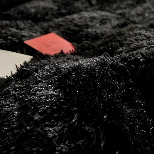 Miniatura 6 de Juego de funda de edredón de felpa lanuda negra esponjosa juego de ropa de cama de piel sintética ultra suave juego de cama Queen de 3 piezas con