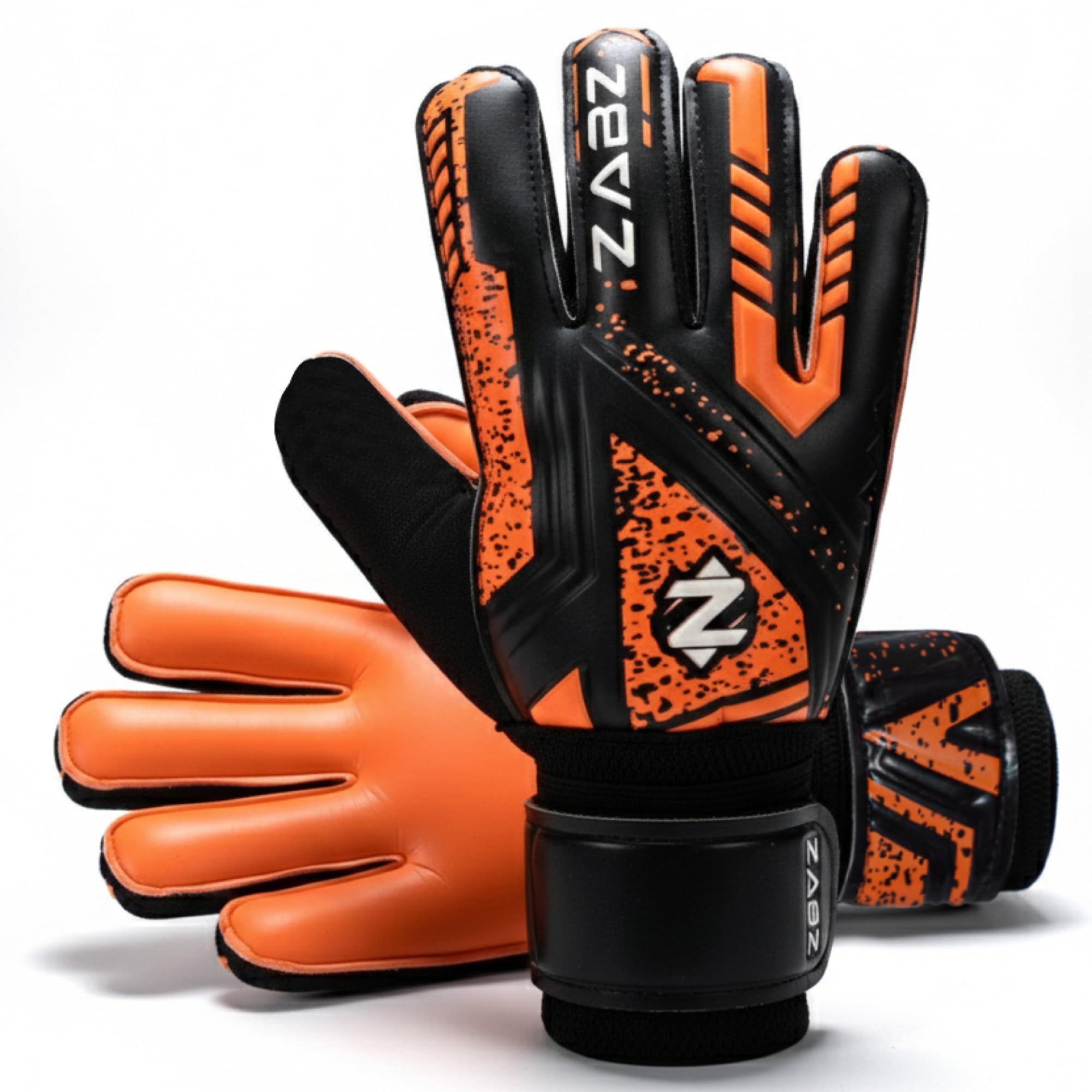 ZABZ Goalkeeper Gloves Non-slip Latex Material Soccer Goalie Football Goalkeeping Gloves Wrist Protection For Kids Youth and Adults (Orange, Size 8 suitable for size M-L adult)