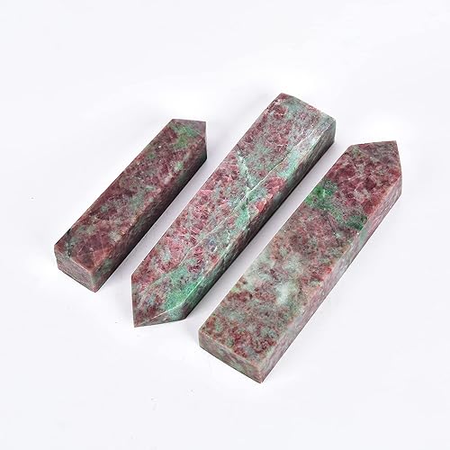 Miniatura 6 de JIC Gem Varita de cristal simbiótico de fresa roja y verde con punta de torre de obelisco curativo, decoración de reiki, 1.3-1.8 libras