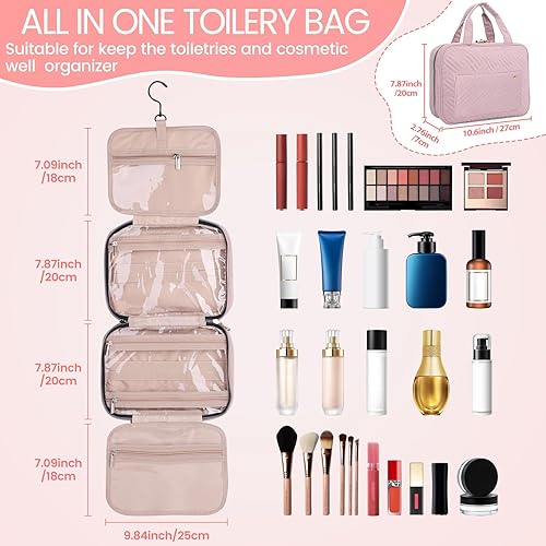 Miniatura 5 de Neceser colgante de viaje, organizador de maquillaje para mujeres, recipientes de artículos de tocador con compartimentos, bolsa de cosméticos, kit