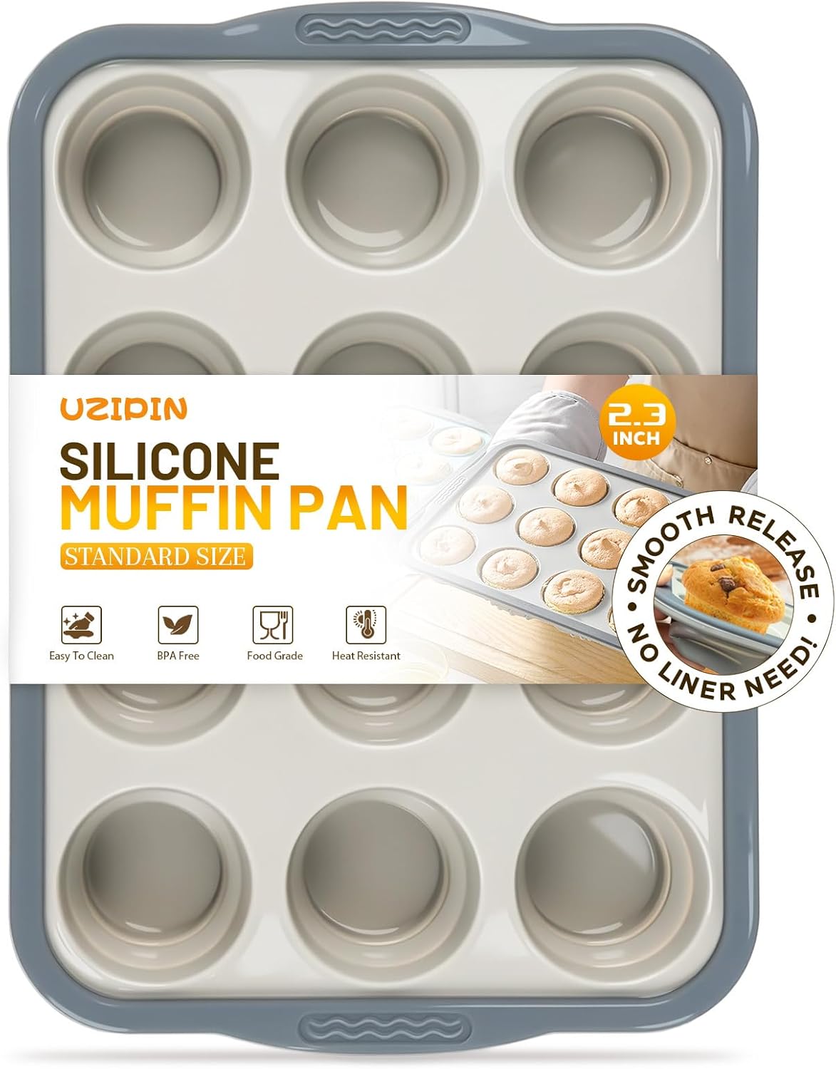 Silicone Muffin Pan, 12 Cups Non-Stick Cupcake Pan, Food-Grade BPA-Free Muffin Tin, Oven-Safe 450 °F, Reinforced Steel Frame, Easy-Grab Handles, Quick-Release Baking Molds for Standard &amp; Mini Trea