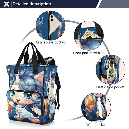 Miniatura 2 de Mochila de viaje con diseño de unicornio y fútbol de dibujos animados, mochila de viaje de gran capacidad, bolsas para mamá, para papá, mujeres y