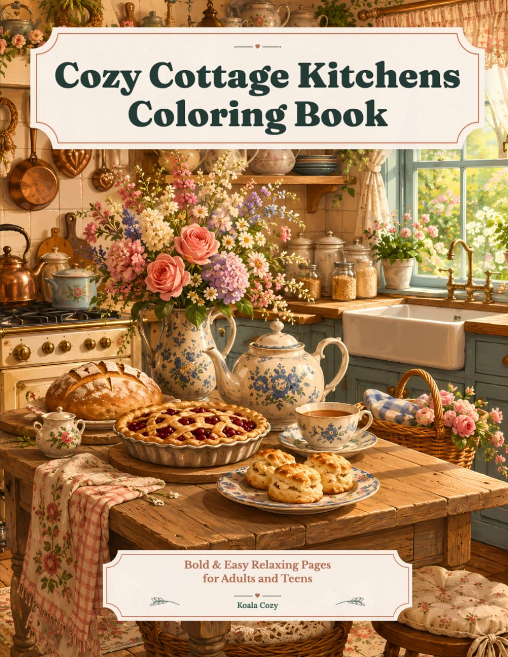 Cozy Cottage Kitchens Coloring Book: Bold & Easy Relaxing Pages for Adults and Teens (Koala Cozy Coloring Collection)
