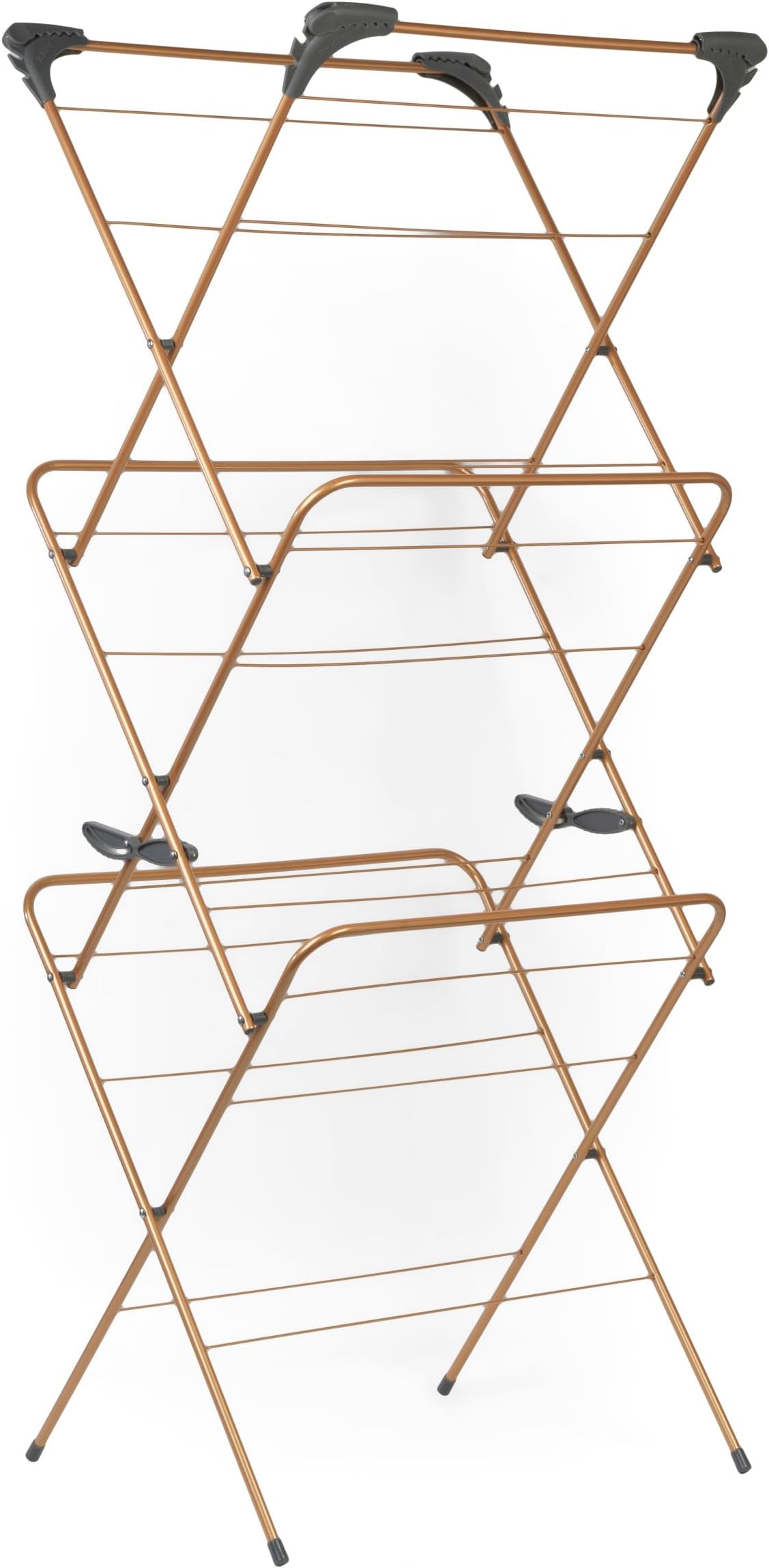 Beldray LA089397GRYEU7 3 Tier Indoor Clothes Airer - Foldable Laundry Drying Rack, Non-Slip, Four Corner Hanger Hooks, Alloy Steel 7kg Max Load, 15M Washing Line Drying Space, Compact Storage, Copper