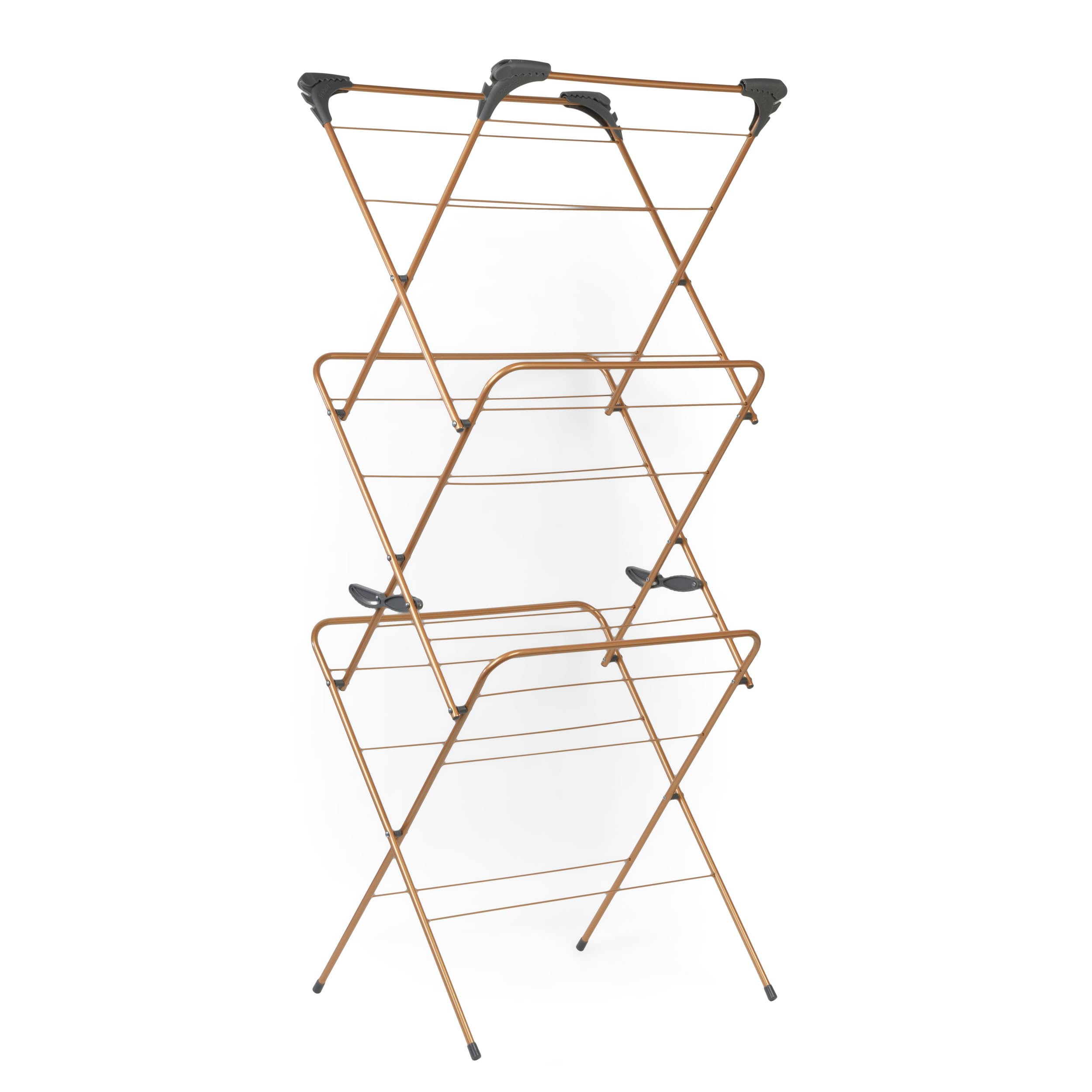 Beldray LA089397GRYEU7 3 Tier Indoor Clothes Airer - Foldable Laundry Drying Rack, Non-Slip, Four Corner Hanger Hooks, Alloy Steel 7kg Max Load, 15M Washing Line Drying Space, Compact Storage, Copper