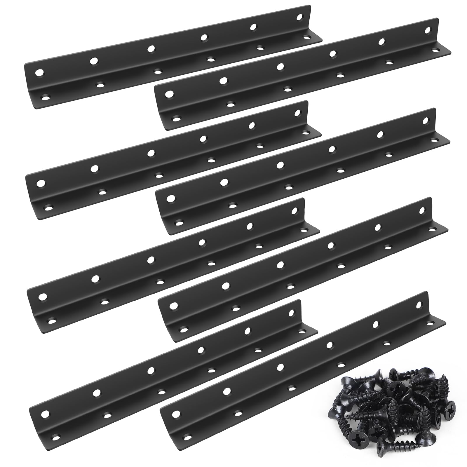 MIGUBIGU Pack of 8 L Shape Angle Connectors, Black, 275 x 27 x 27 mm, 90 Degree Angle Corner Connector, Stainless Steel