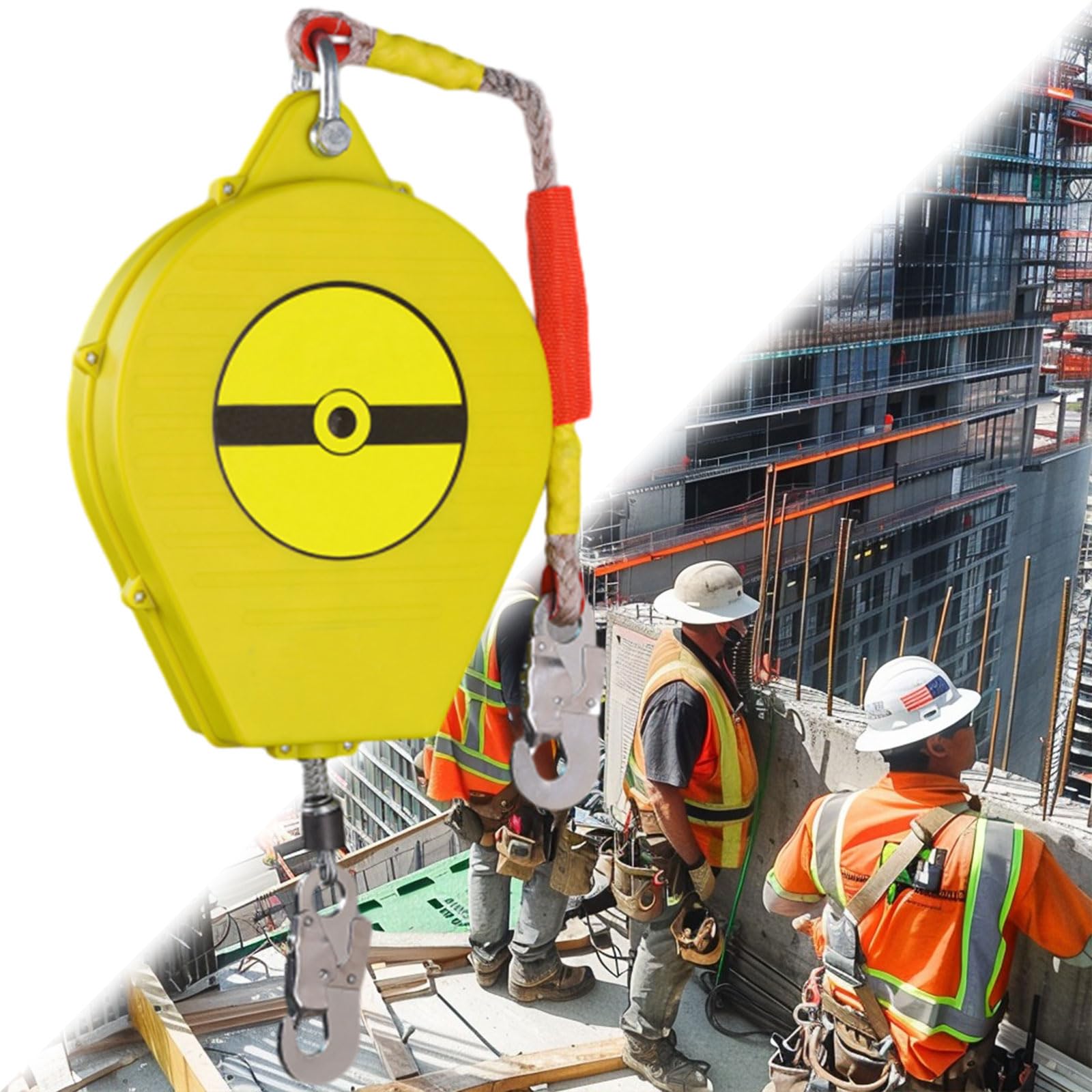 Dispositivo Anticaida Retractil, 3-20m Arnes Linea de Vida Retráctil(10m) | 150kg Verde/Amarillo Arnes Seguridad Anticaidas Retractil Homologado para Trabajo Tejados/ Altura