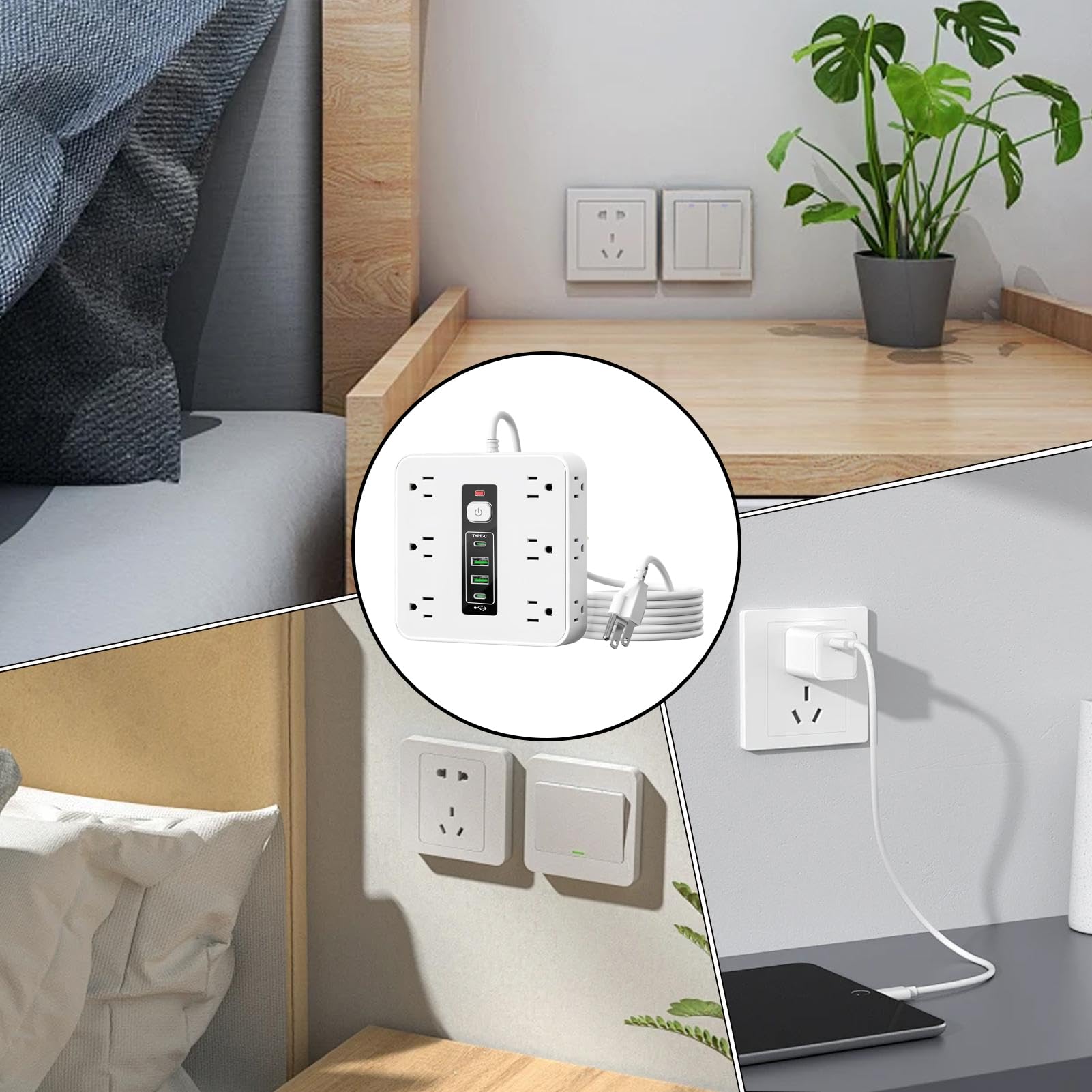 zasilająca, sprzęt do sterowania energią elektryczną | zasilająca z ochroną przed przepięciem, do biurka domu sypialni kuchni ściany salonu za sofą TV telefon