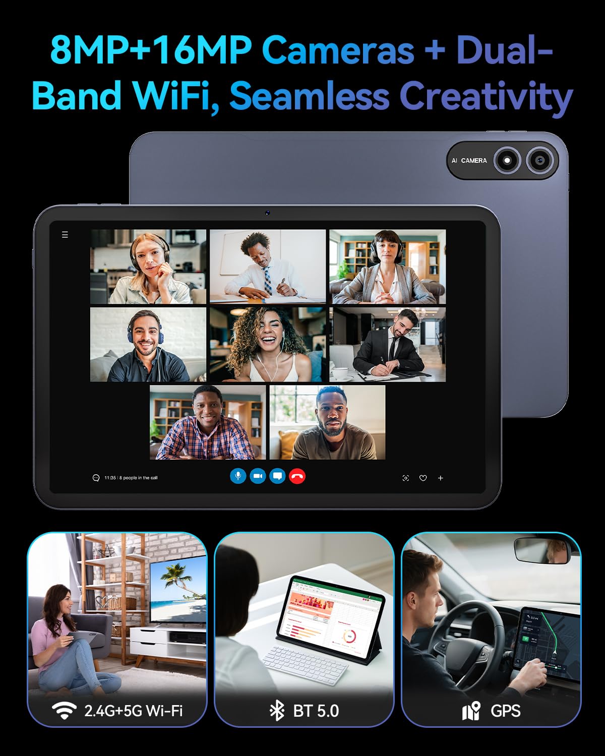 Bpad 13 Tablet 13.4 inch Large Screen Android 15 Tablet 20GB+256GB 10000mAh, Unisoc T615 Octa-Core 1920x1200 FHD with Widevine L1, 8MP+16MP Camera 2.4G/5G WiFi+BT5.0+GPS with Protective Case