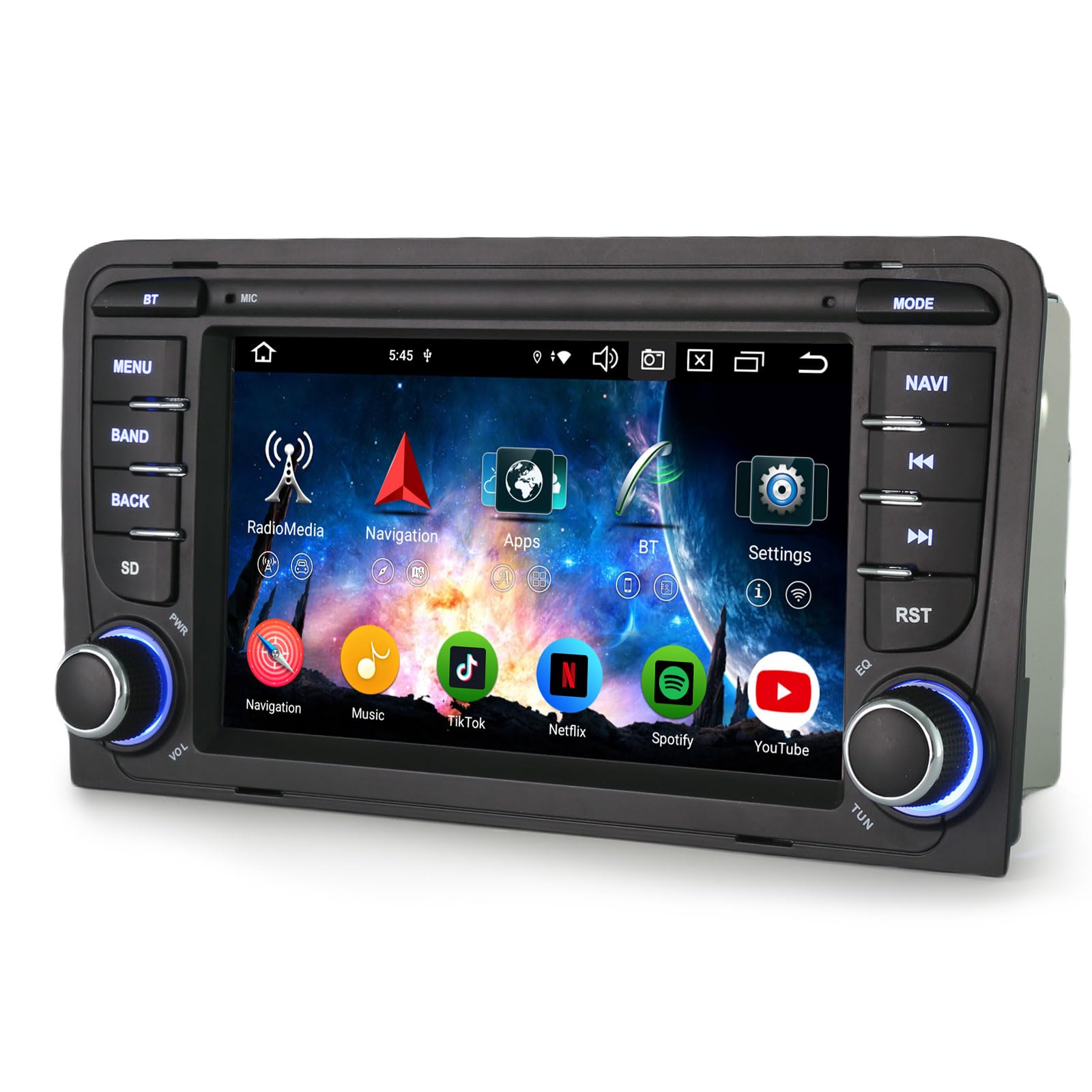 Erisin 7 Pollici 8-Core 4GB+64GB Autoradio 2 Din Android 14 GPS Navigatore per AUDI A3 S3 RS3 RNSE-PU Supporto Bluetooth 5.0 CarPlay Android Auto WiFi 4G DSP DAB+ USB FM Radio RDS OBD2 Canbus TPMS