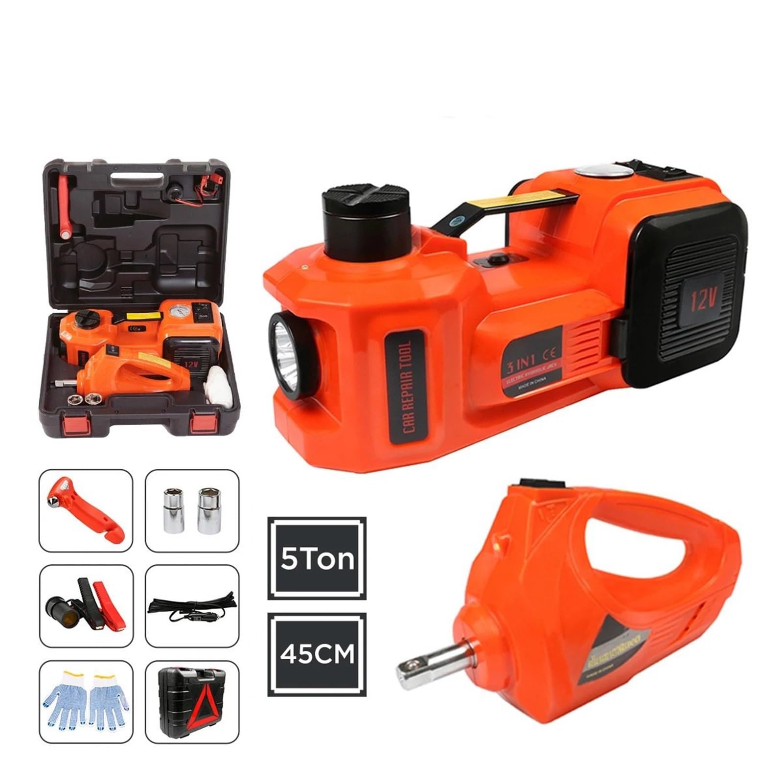Accessori cric per Martinetto per Auto 3in1 Martinetti Idraulici elettrici Martinetto da Pavimento per Auto da 5 tonnellate 45 cm con Pompa di gonfiaggio per cric per Auto