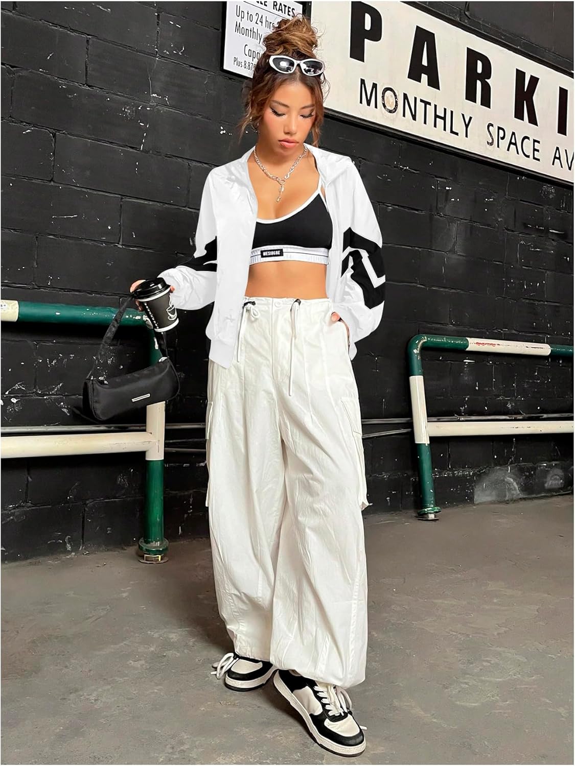 Verdusa Women's Color Block Zip Up Hooded Jacket Outerwear Loose Windbreaker Jackets - Image 3