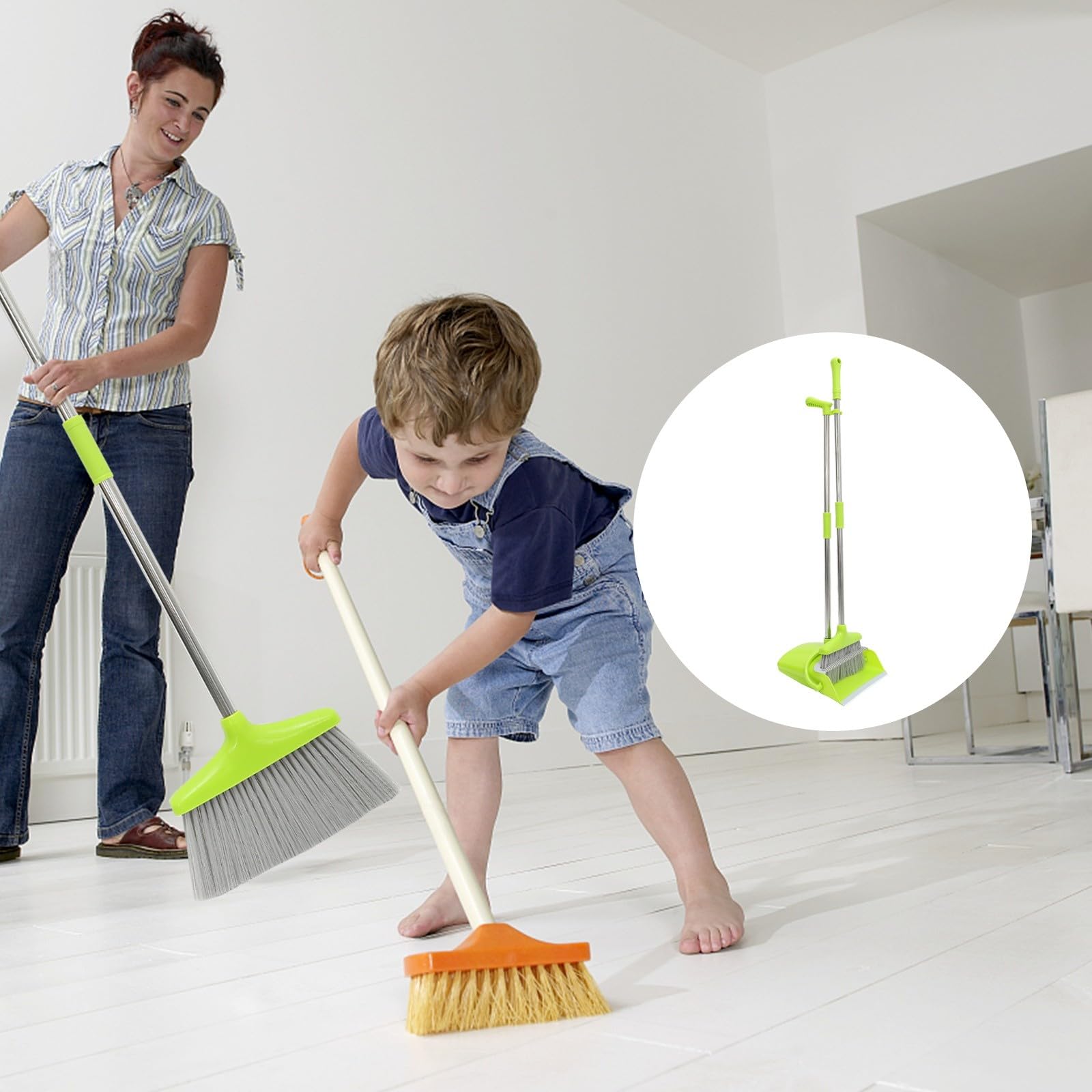 Cabilock Kit de Escoba y Recogedor y Recogedor Plástico Mango de Acero Inoxidable para Limpieza Hogar para Uso en Interiores y Almacenes