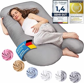 SMOOTHY XXL Schwangerschaftskissen Seitenschläferkissen, Lagerungskissen, Baby-Kissen & Stillkissen in U-Form mit abnehmbarem & waschbarem Bezug aus 100% Baumwolle (Classic XXL, 150 x 80 cm, Grau)