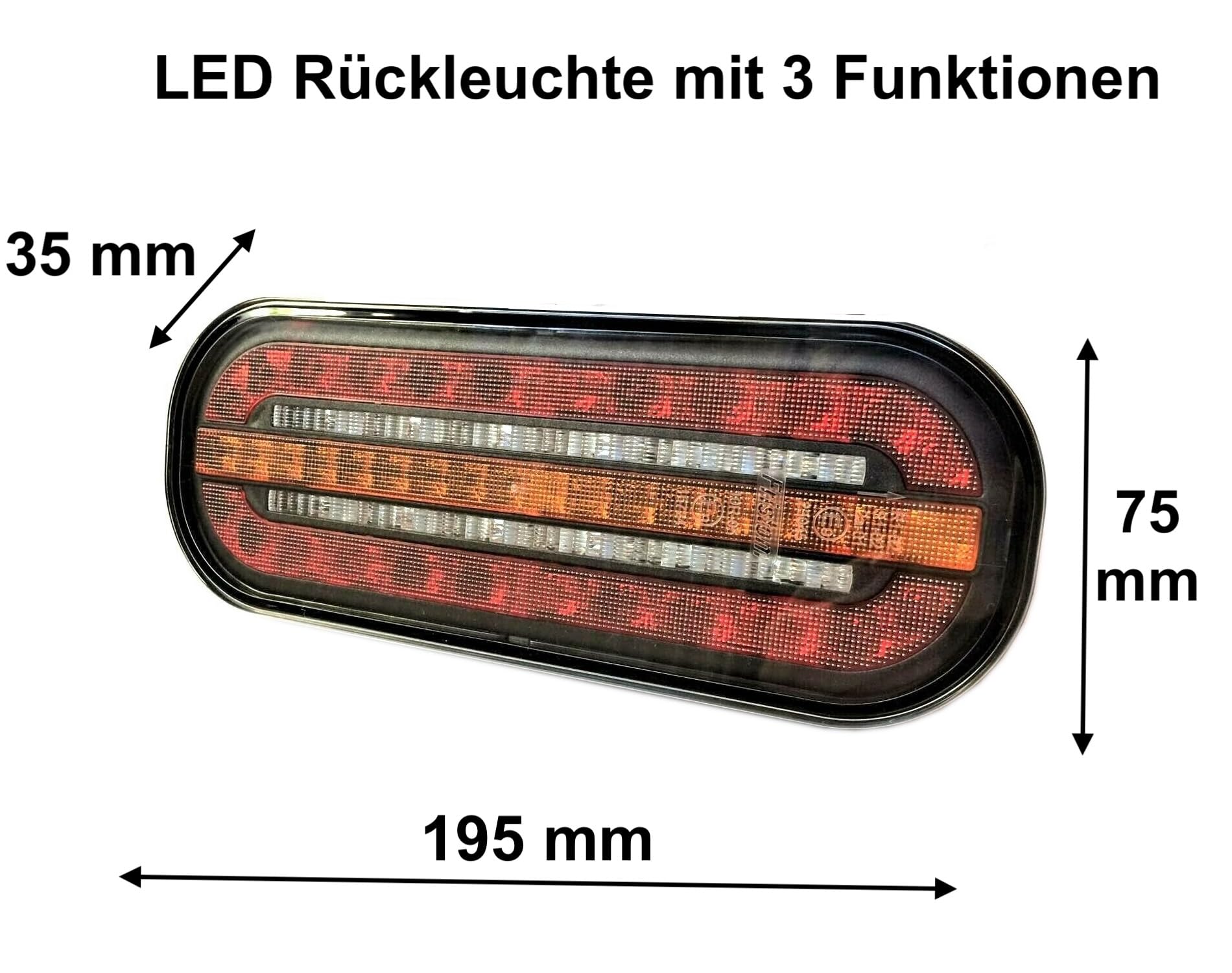 Set 2 Fanali Posteriori LED 3 Funzioni con Freccia Dinamica 12–36V – Posizione, Stop, Indicatore – Omologazione E9 R10 – per Rimorchio, Camion, Caravan