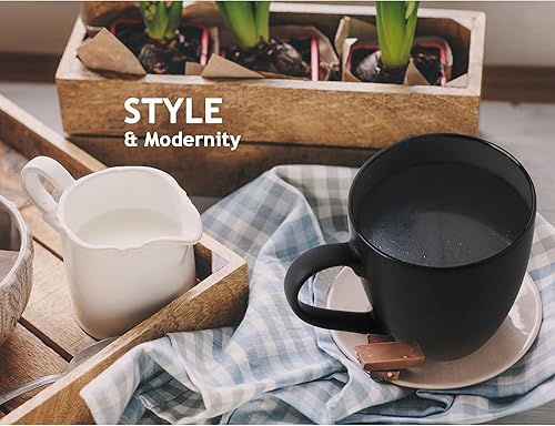 Miniatura 4 de MIAMIO - Juego de 6 tazas de café de gres de 12 onzasjuego de tazas - Colección Le Papillon (negro)