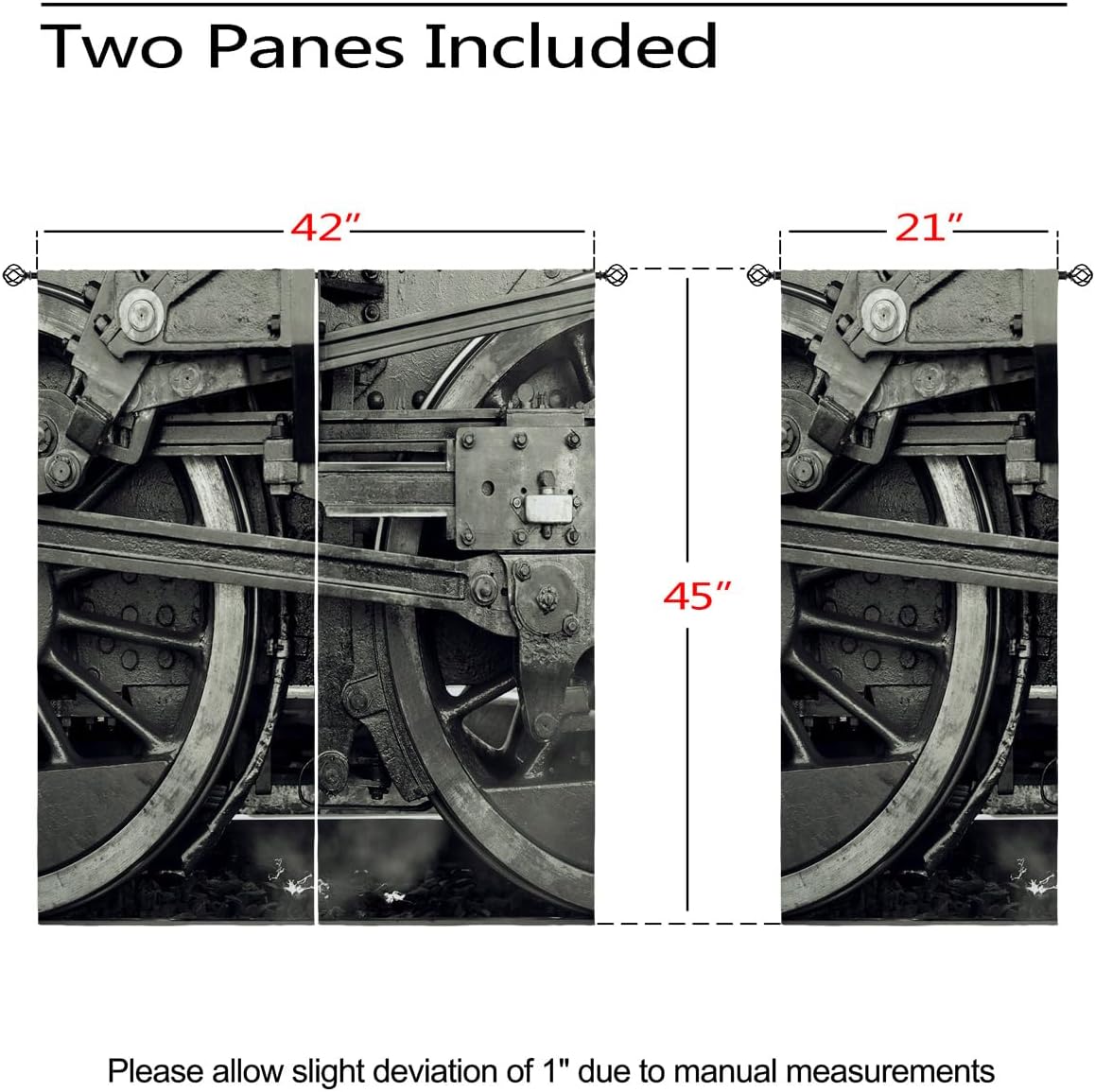 Vintage Train Blackout Curtains for Girls Boy Home Decor, Rustic Steam Engine Railway Industrial Grommet Thermal Insulated Drapes Darkening Window Curtain for Bedroom Living Room, 42 x 45 Inch