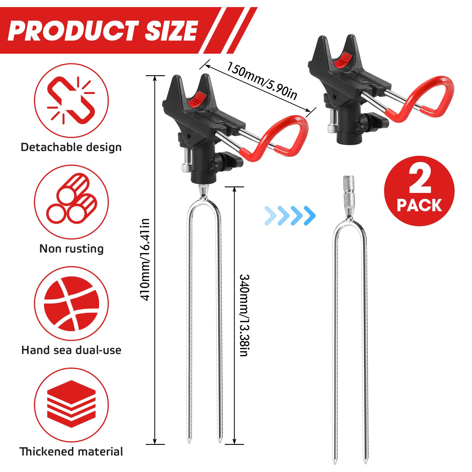 BIZOI Supporto per Canna da pesca, Canne da Pesca in Acciaio Inossidabile Regolabile a 360°, 2 Pezzi Poggia Canna da pesca Plug-in, Supporto per Canna per Fiume, Spiaggia Stagno Torrente Mare Lago
