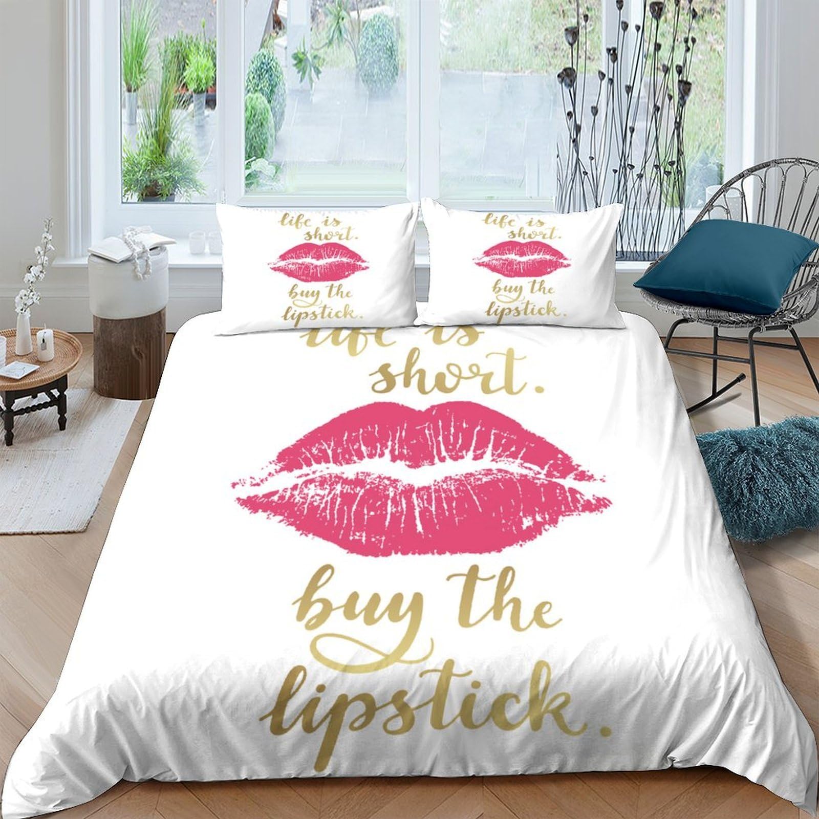 Ctjqhvkz Style-2 3D Printed Lip Kiss Fitted Sheet Microfiber Soft White Pink Quote Bed Cover For Bedroom Guest Room Easy Care Single（135X200cm）