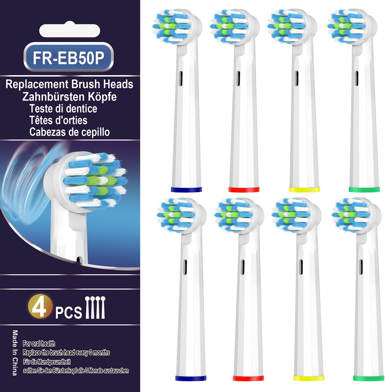 Replacement Toothbrush Heads Compatible with Oral B Pro 1000 Replacement Heads,Braun Replacement Brush Heads Refill for Genius X,Smart 1500,Pro 5000,8 Count,White