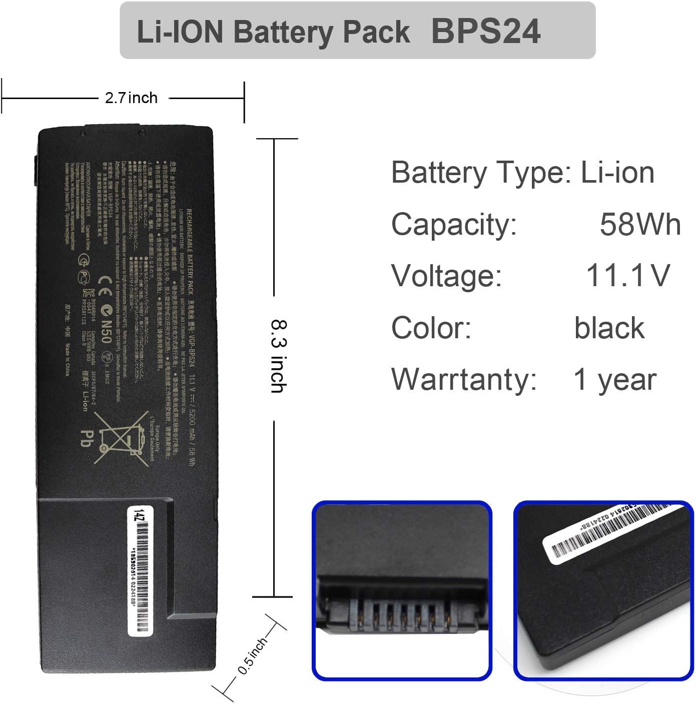 Fully VGP-BPS24 - Batería de repuesto para laptop compatible con Sony VAIO VGP-BPL24 VGP-BPSC24 PCG-4121GL PCG-41411L PCG-41412L PCG-41413L PCG-41414L - 11.1V 49Wh/4400mAh