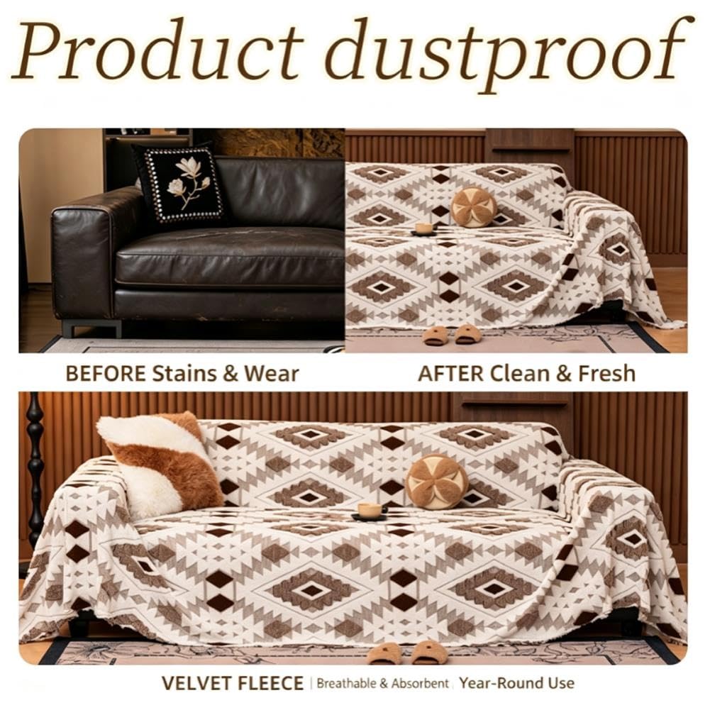 Funda de sofá de Felpa, Manta para sofá de Estilo Boho, Funda Sofa Lavable, Protector de Muebles para Perros y Mascotas(C,180x180cm)