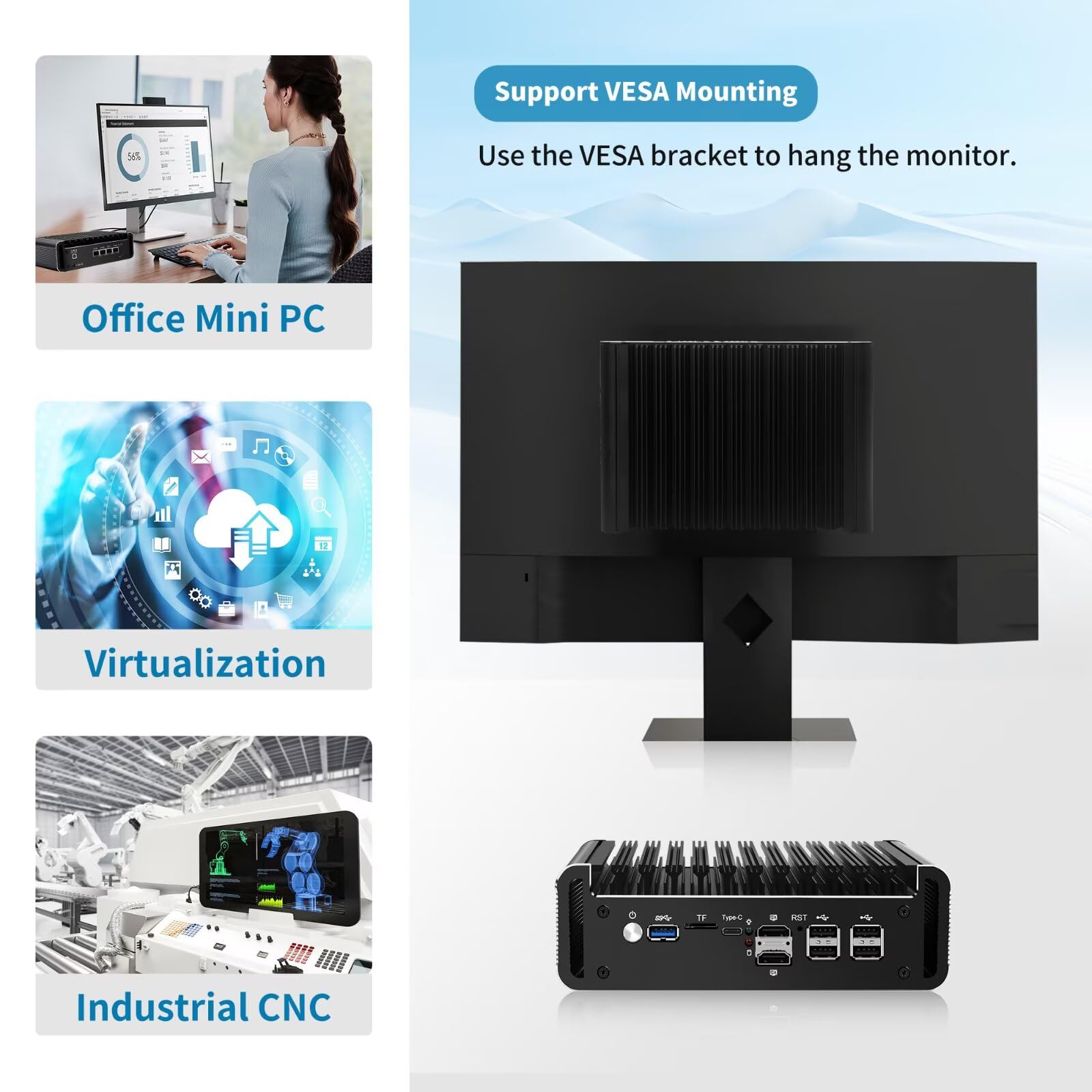 Mini PC, Firewall Appliance 4x2.5 Gigabit I226-V LAN, J6413 Processor, Micro Computer Router Triple Display, Dual SATA, 2xM2_NVMe, TF, AES-NI, OPNsense, USB, Barebone NO RAM NO SSD