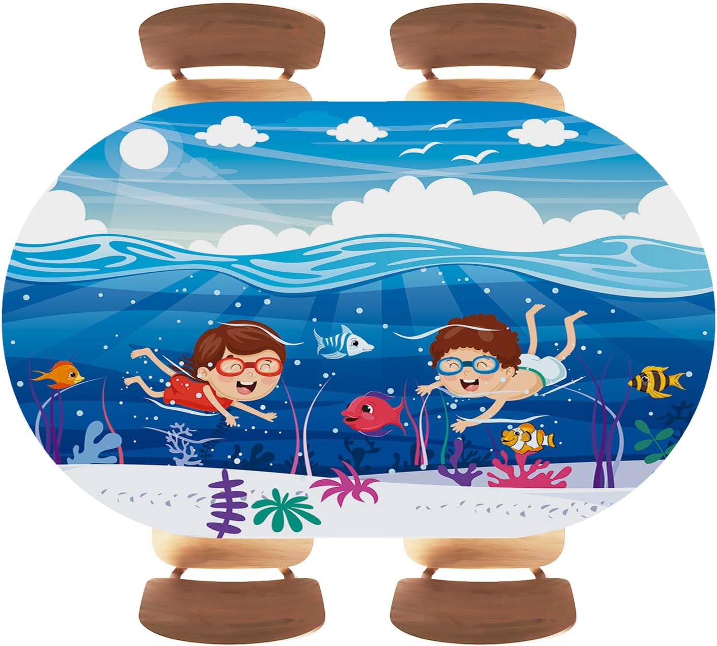 Oval Elastic Tablecloth Playing at Beach and Sea Great for Indoor and Outdoor Use Table Cover Protector Fits 48"x80" Oval Tables Style68