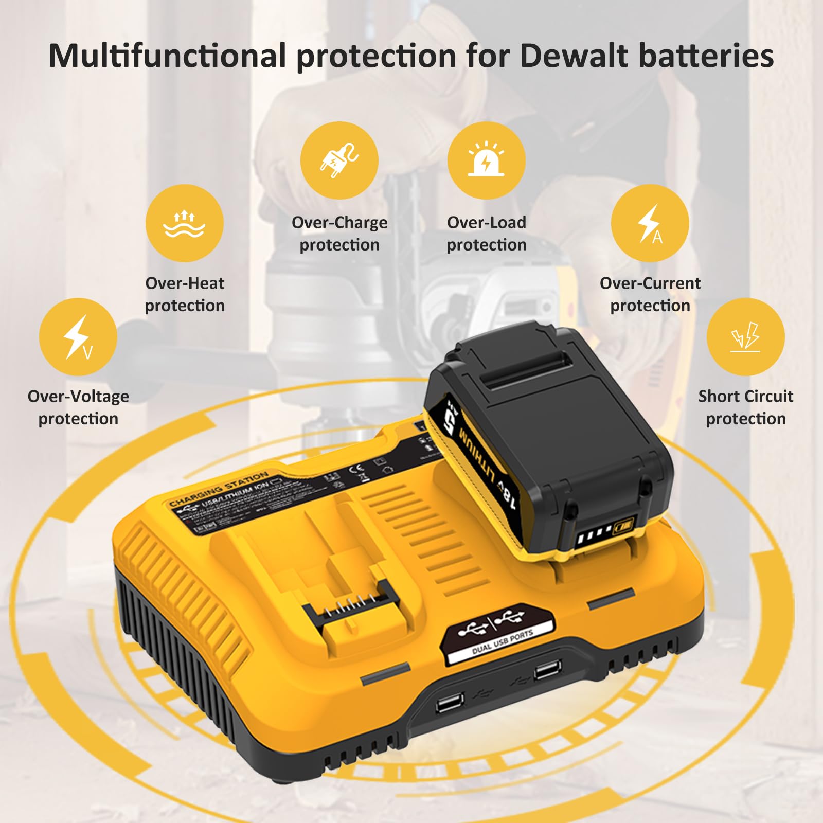 2 pezzi 5000mAh di ricambio per Dewalt batteria 18V+ 1 pezzo ricambio per Dewalt 14,4V-20V doppio caricatore DCB102
