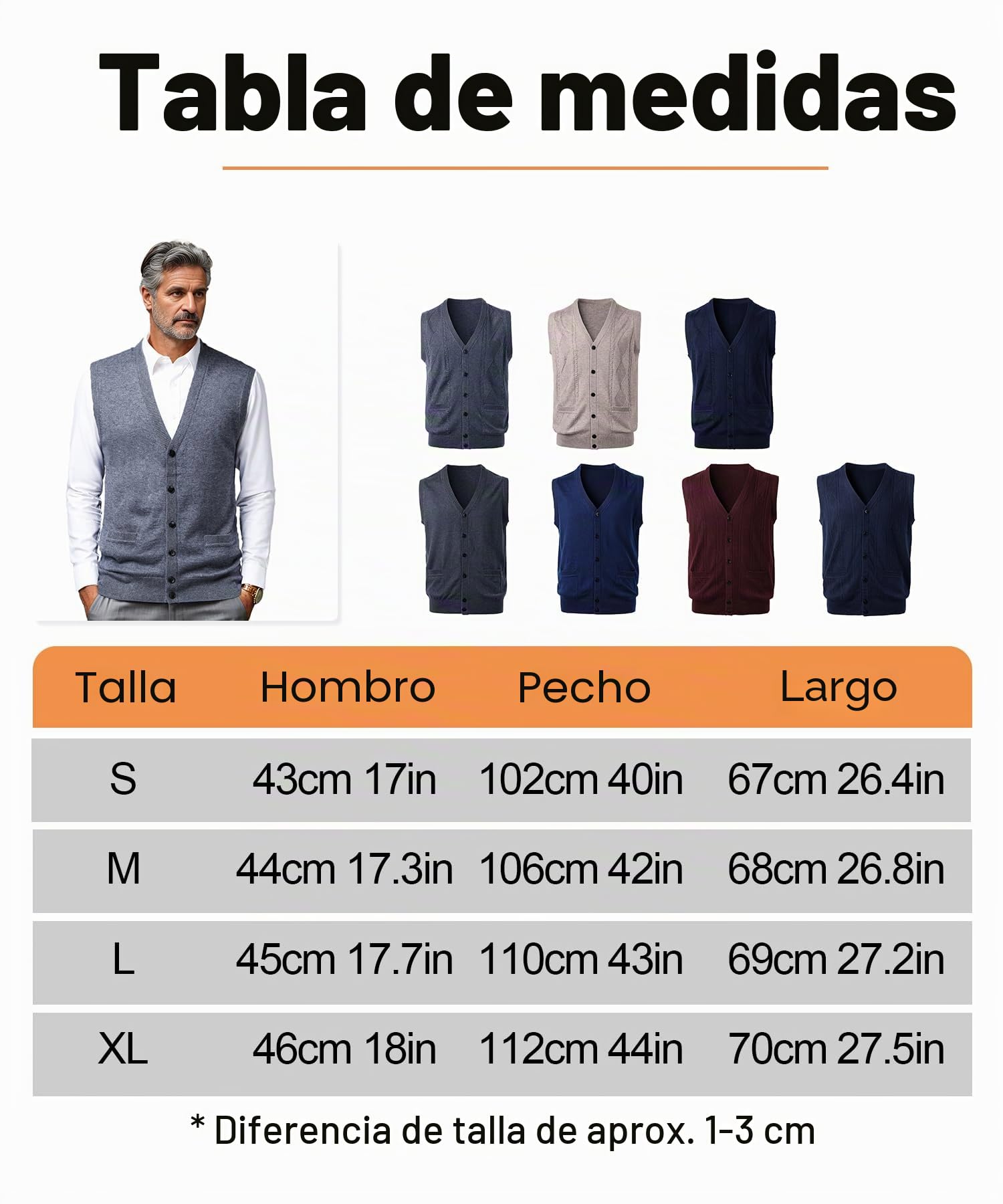 Suéter Chaleco Mezcla de Lana para Hombre Punto de Cable Cárdigan sin Mangas con Cuello en V Jersey con Botón