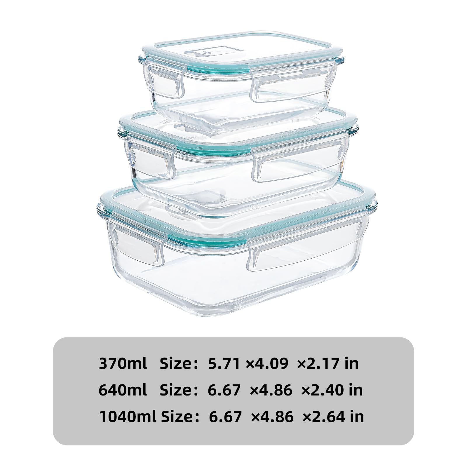 Frischhaltedosen aus Glas mit luftdichten Deckeln, 3-teiliges Set, stapelbare Meal Prep Container