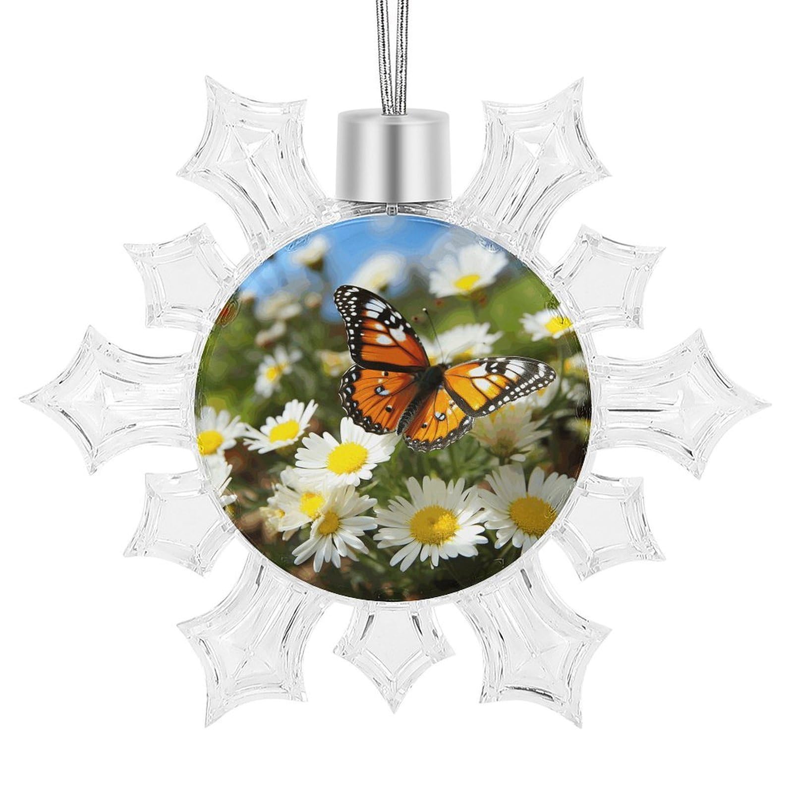 Butterfly on Daisy Flower Snowflake Ornaments Cute Snowflake Pendant Exquisite Christmas Tree Ornaments for Christmas Weddings New Year Birthday Holiday Celebration