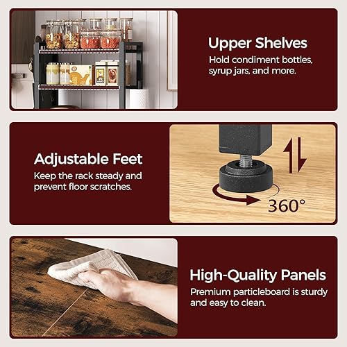 Miniatura 5 de BRHR5401-POHR3001 - Estante para panaderos con mini estante para nevera y 4 niveles, organizador para ollas y sartenes