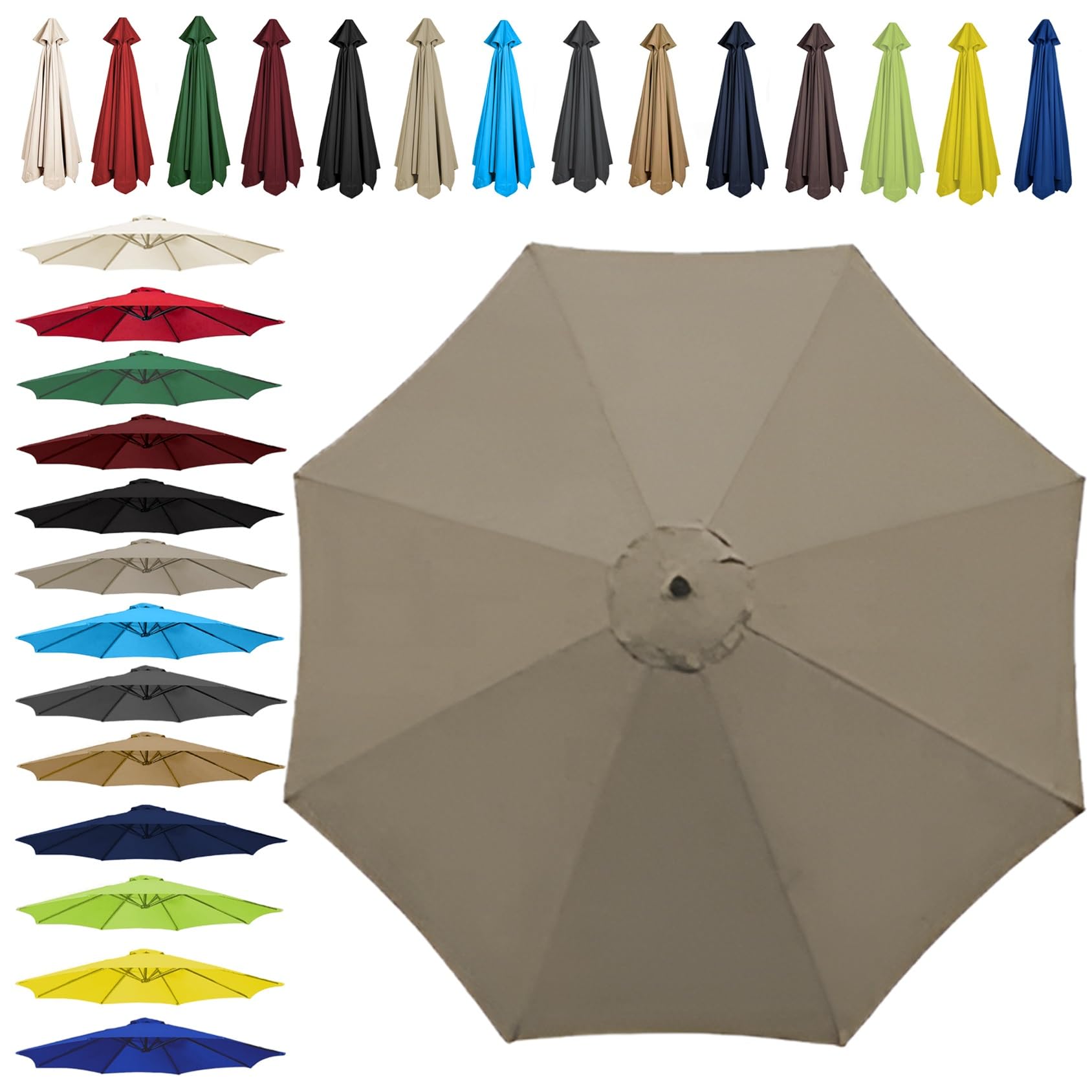 Sun Umbrella Replacement Cloth - 200cm | 2.7m | 300cm (6.5'/8.8'/9.8') - Umbrella Replacement Canopy For 6 Arms/8 Arms, Waterproof UV Protective Polyester Cloth(Color:Top color,Size:8 ribs-3m(9.8ft)) — image 1