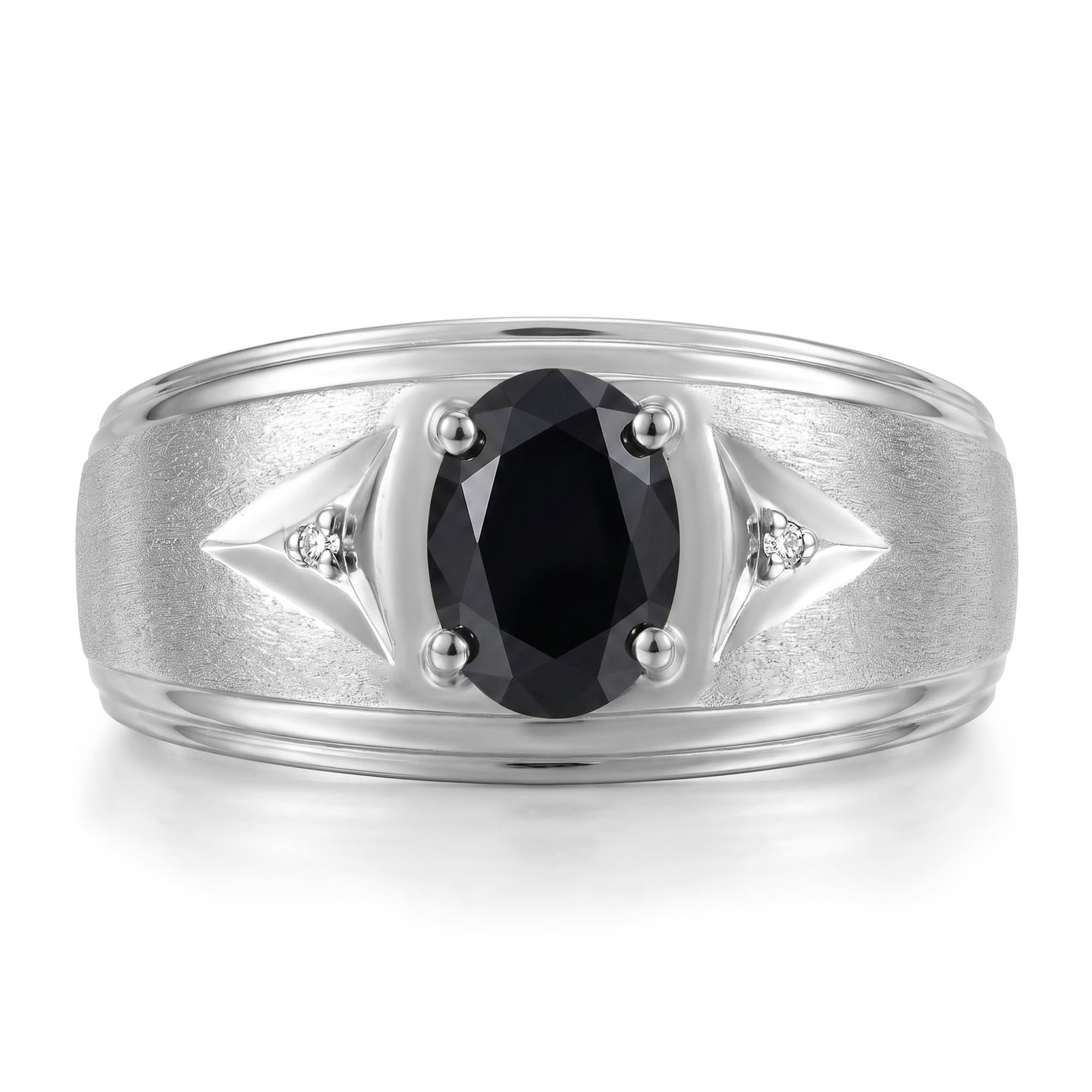 Rylos Men's Rings Classic Design 8X6MM Oval Gemstone &amp; Sparkling Diamond Ring - Color Stone Birthstone Rings for Men, Sterling Silver Rings in Sizes 8-13. Elevate Your Style with Timeless Elegance!