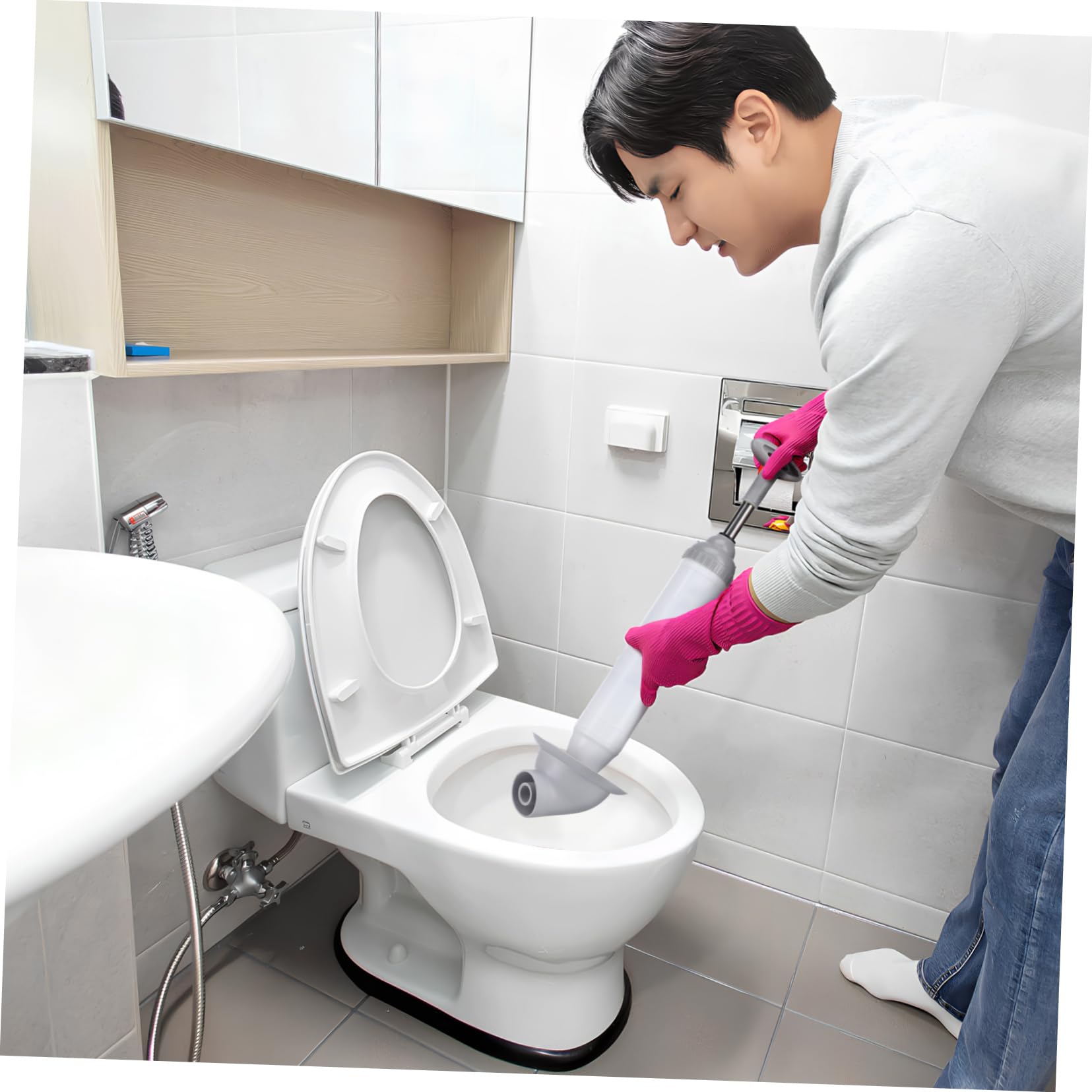 OSALADI Sturalavandini per WC ad Alta Pressione, Pompa a Vuoto Testa Curva, in Acciaio Inox e Pp, per Bagno e Cucina
