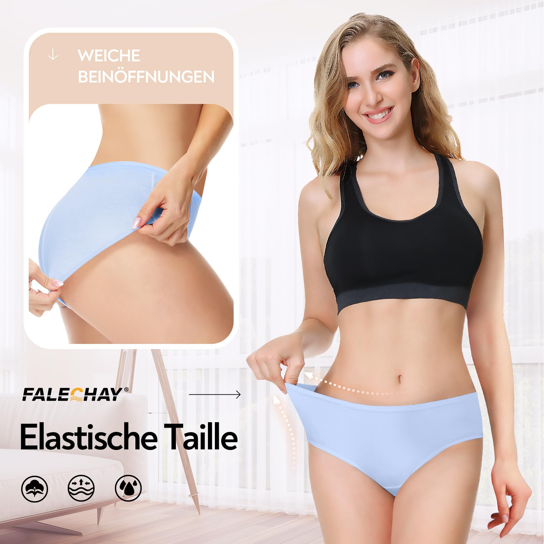 Falechay Slip Donna Mutande Cotone a Vita Media Culotte Pacco da 6