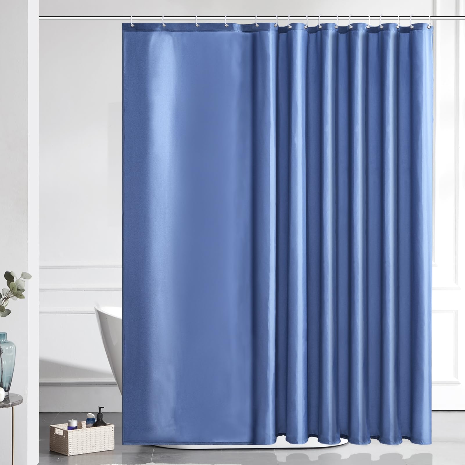 Furlinic Shower Curtain Mould Proof Resistant Wetroom Bathroom Polyester Fabric White 7ft Shower Curtains Liner Waterproof Rustproof Washable Weighted with 12 Hooks Extra Long 180x210cm 72x84. — view 139